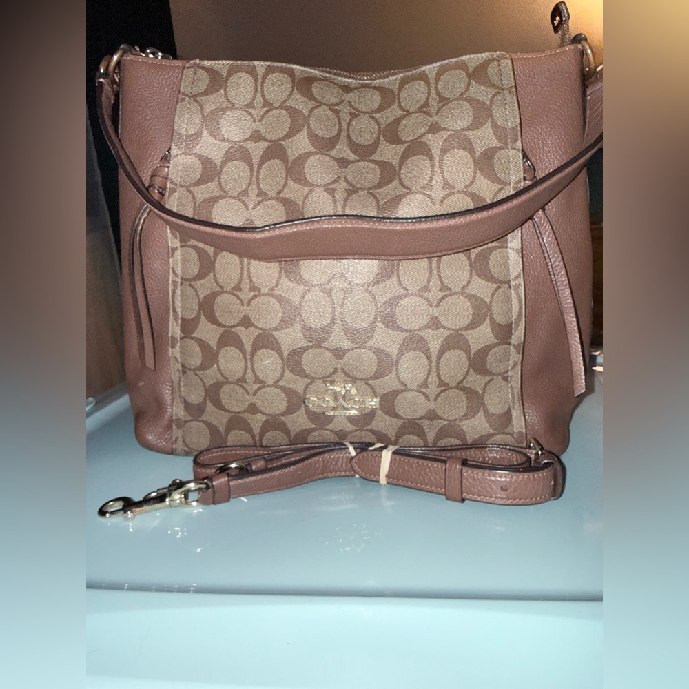 COACH Signature Canvas and Leather Shoulder Bag in Charcoal - Picture 2 of 7